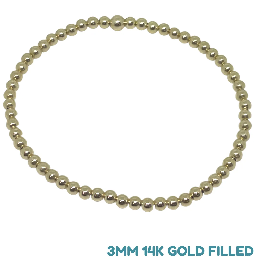 3MM - 14K Gold Filled Beaded Stretch Bracelets