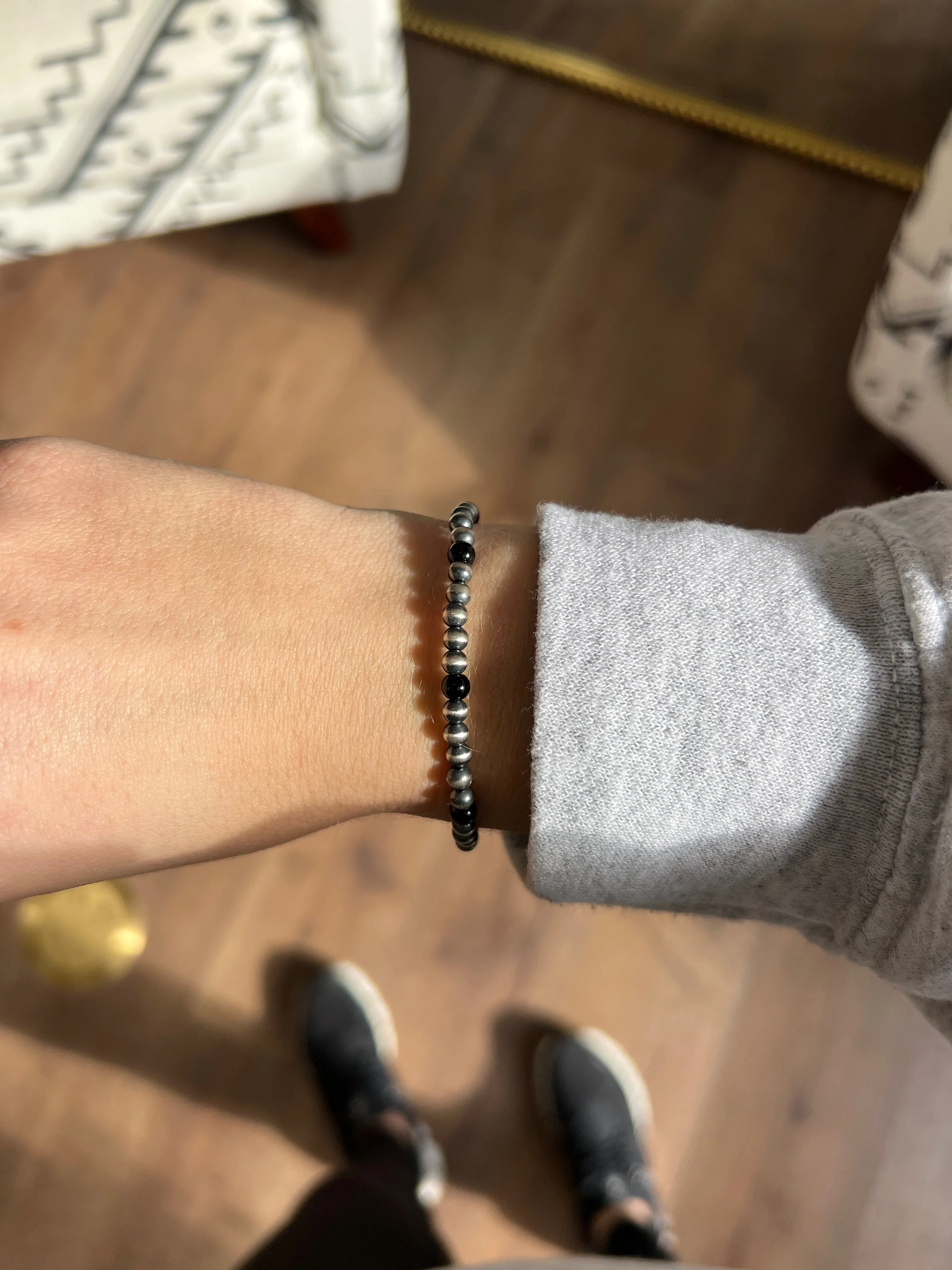 4mm Navajo Pearl Stretch Bracelet - Onyx