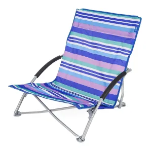 6 Yello Low Folding Beach Chairs For Camping, Fishing Or Beach - Blue Striped