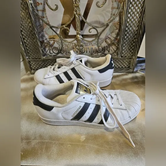 Adidas Superstar White and Black Sneakers size 7.5 boys