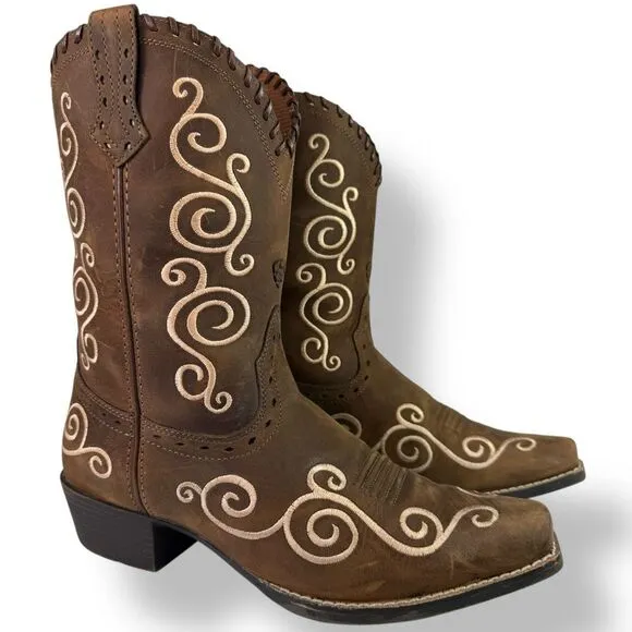 Ariat Shelleen Western Boots Brown Leather Embroidered Big Girl Kid Women 4.5