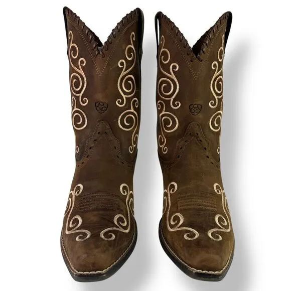Ariat Shelleen Western Boots Brown Leather Embroidered Big Girl Kid Women 4.5