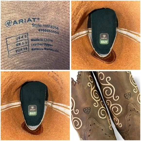 Ariat Shelleen Western Boots Brown Leather Embroidered Big Girl Kid Women 4.5