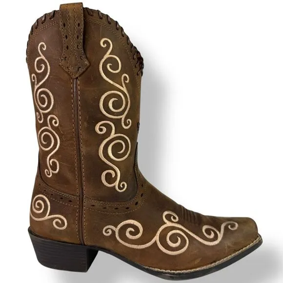 Ariat Shelleen Western Boots Brown Leather Embroidered Big Girl Kid Women 4.5