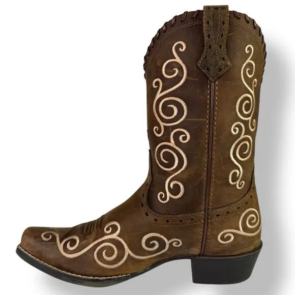 Ariat Shelleen Western Boots Brown Leather Embroidered Big Girl Kid Women 4.5