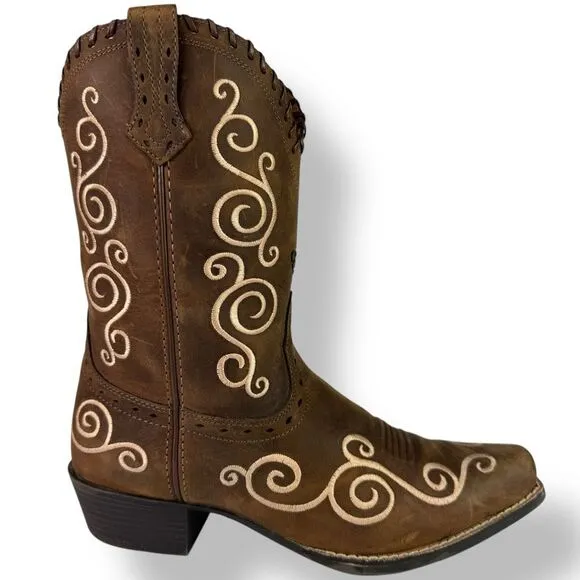 Ariat Shelleen Western Boots Brown Leather Embroidered Big Girl Kid Women 4.5