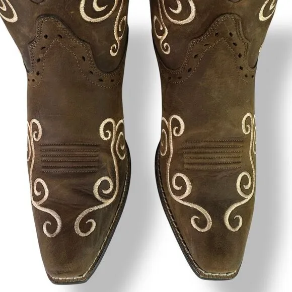 Ariat Shelleen Western Boots Brown Leather Embroidered Big Girl Kid Women 4.5
