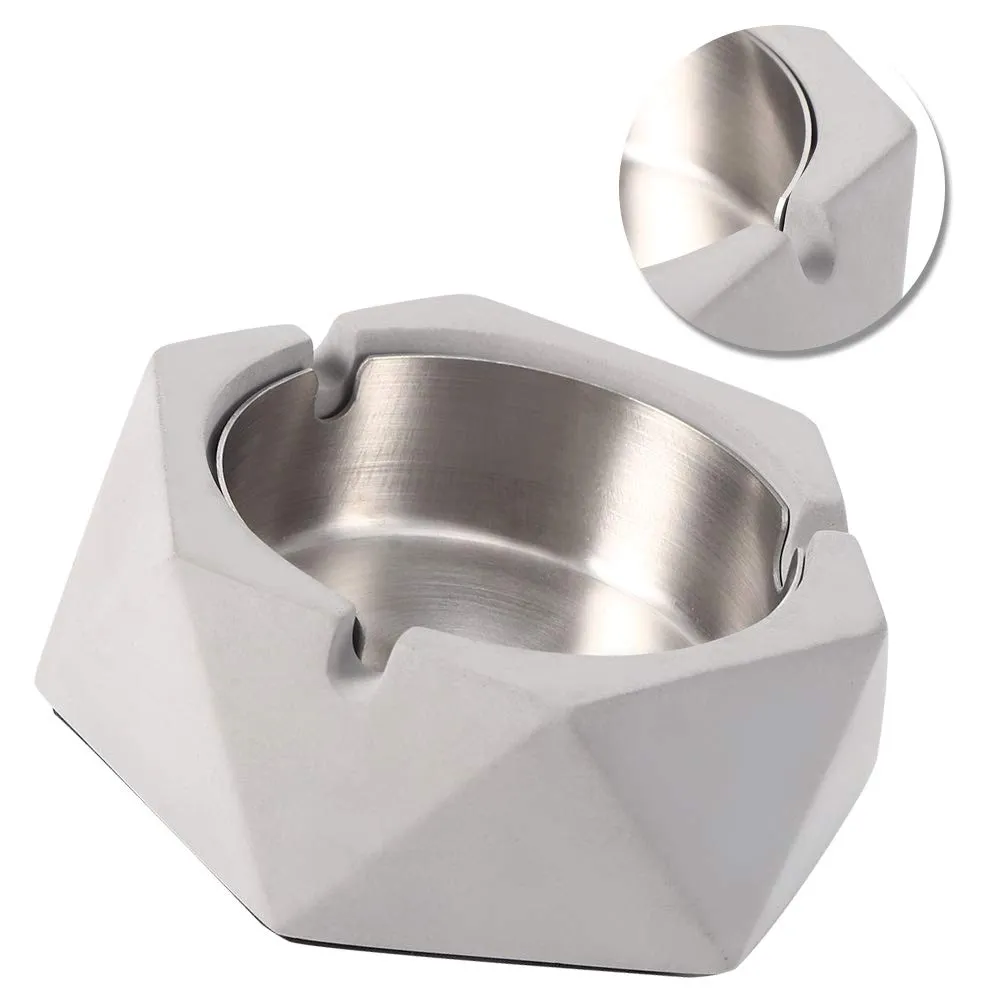 Ashtray, Easy to Clean Cement Ashes Tray Nordic Style Geometric for Home Office(Light Grey)