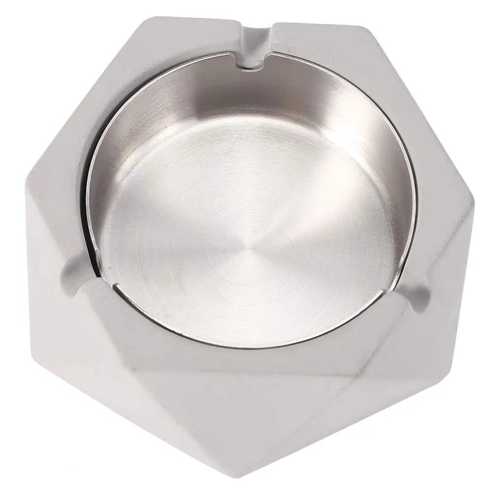 Ashtray, Easy to Clean Cement Ashes Tray Nordic Style Geometric for Home Office(Light Grey)