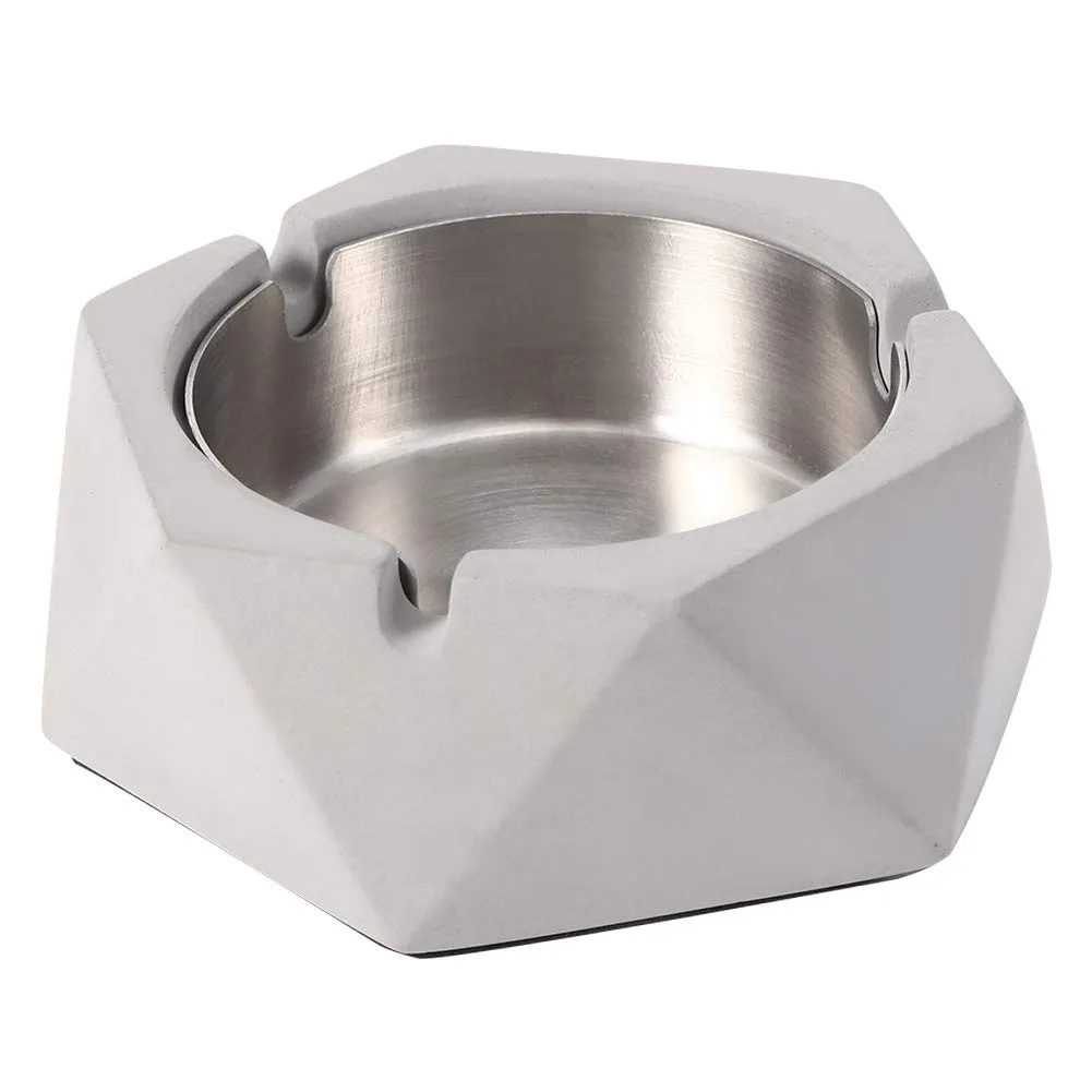 Ashtray, Easy to Clean Cement Ashes Tray Nordic Style Geometric for Home Office(Light Grey)