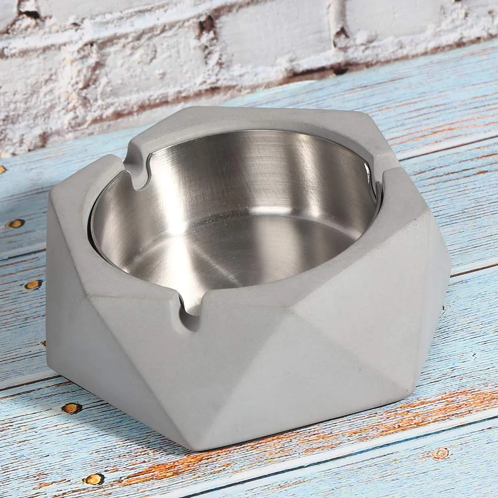 Ashtray, Easy to Clean Cement Ashes Tray Nordic Style Geometric for Home Office(Light Grey)