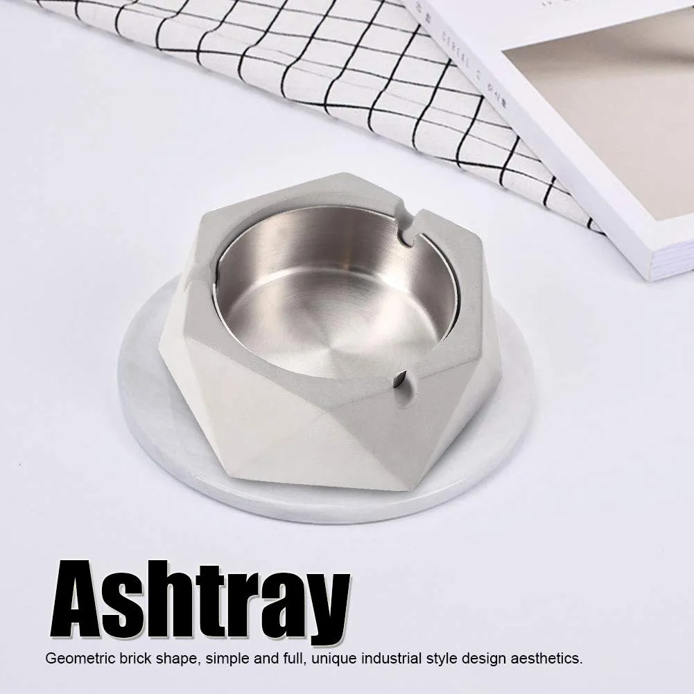 Ashtray, Easy to Clean Cement Ashes Tray Nordic Style Geometric for Home Office(Light Grey)