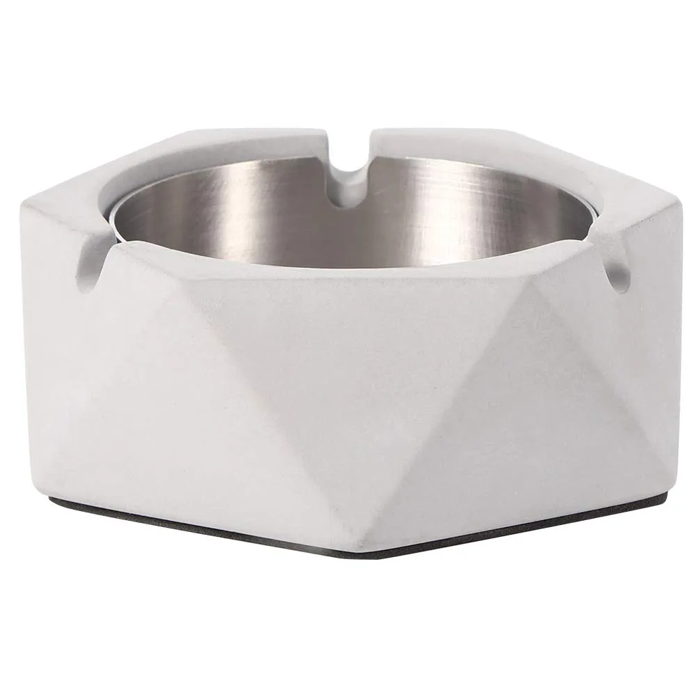 Ashtray, Easy to Clean Cement Ashes Tray Nordic Style Geometric for Home Office(Light Grey)