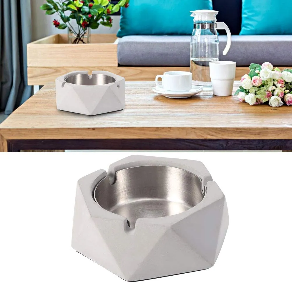 Ashtray, Easy to Clean Cement Ashes Tray Nordic Style Geometric for Home Office(Light Grey)