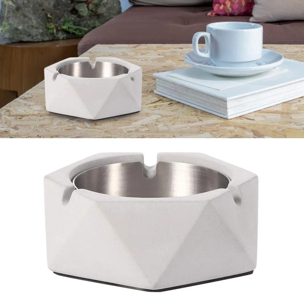 Ashtray, Easy to Clean Cement Ashes Tray Nordic Style Geometric for Home Office(Light Grey)