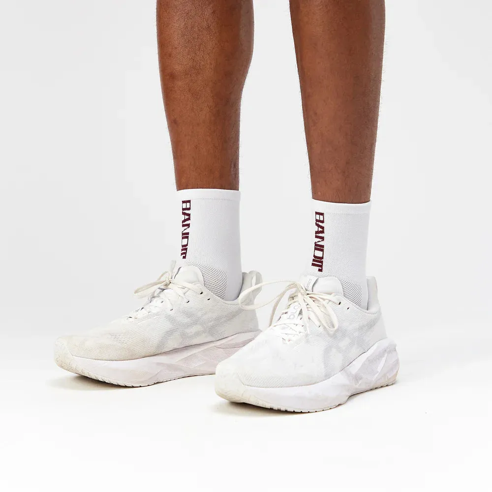 Bandit Running: Lite Run Quarter Sock "Vertical Bandit" - White/Port (2 Pack)