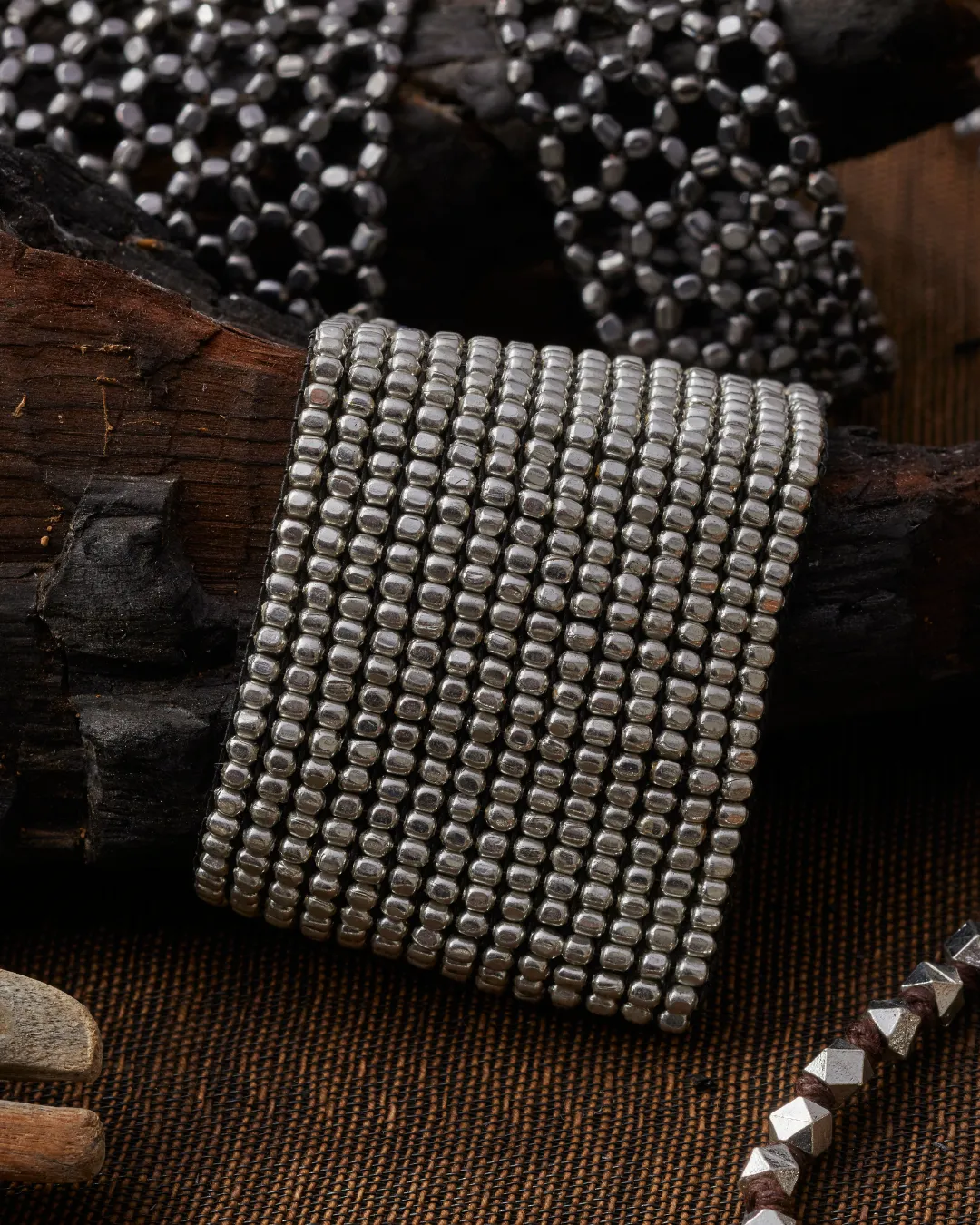 BEADED STRETCH SILVER BRACELET