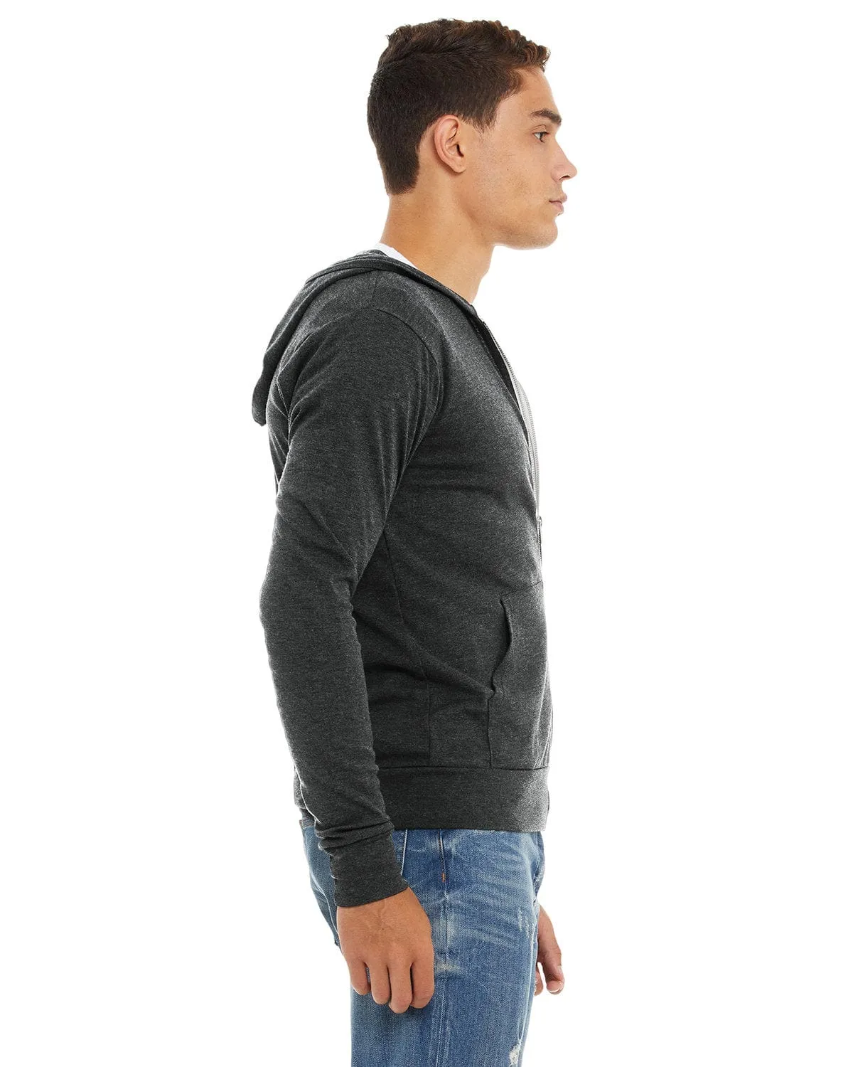 Bella Canvas Unisex Triblend Full-Zip Lightweight Hoodie | Char Blk Triblnd