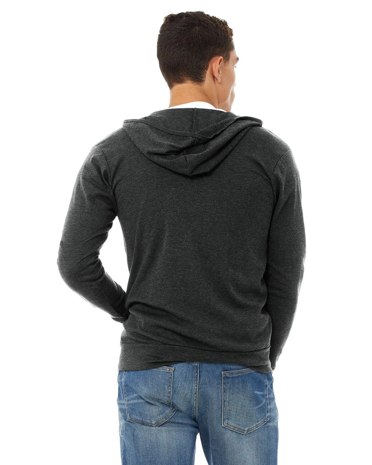 Bella Canvas Unisex Triblend Full-Zip Lightweight Hoodie | Char Blk Triblnd