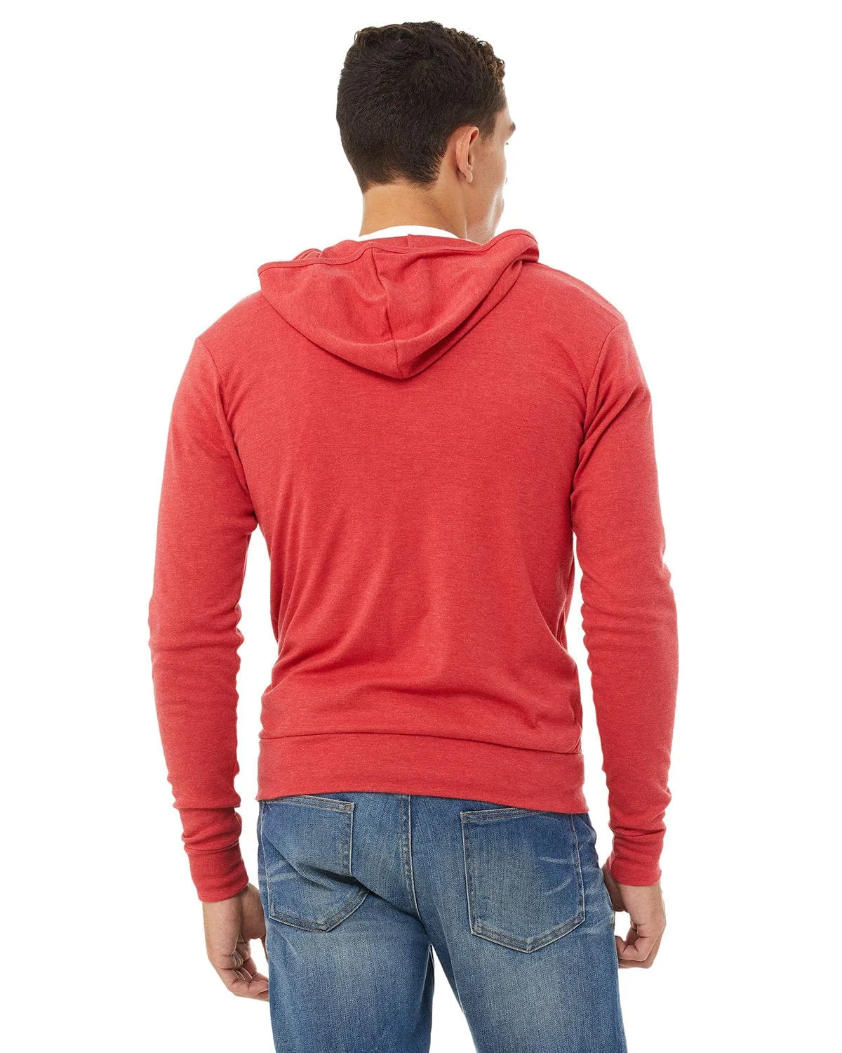 Bella Canvas Unisex Triblend Full-Zip Lightweight Hoodie | Red Triblend