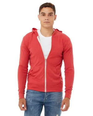 Bella Canvas Unisex Triblend Full-Zip Lightweight Hoodie | Red Triblend
