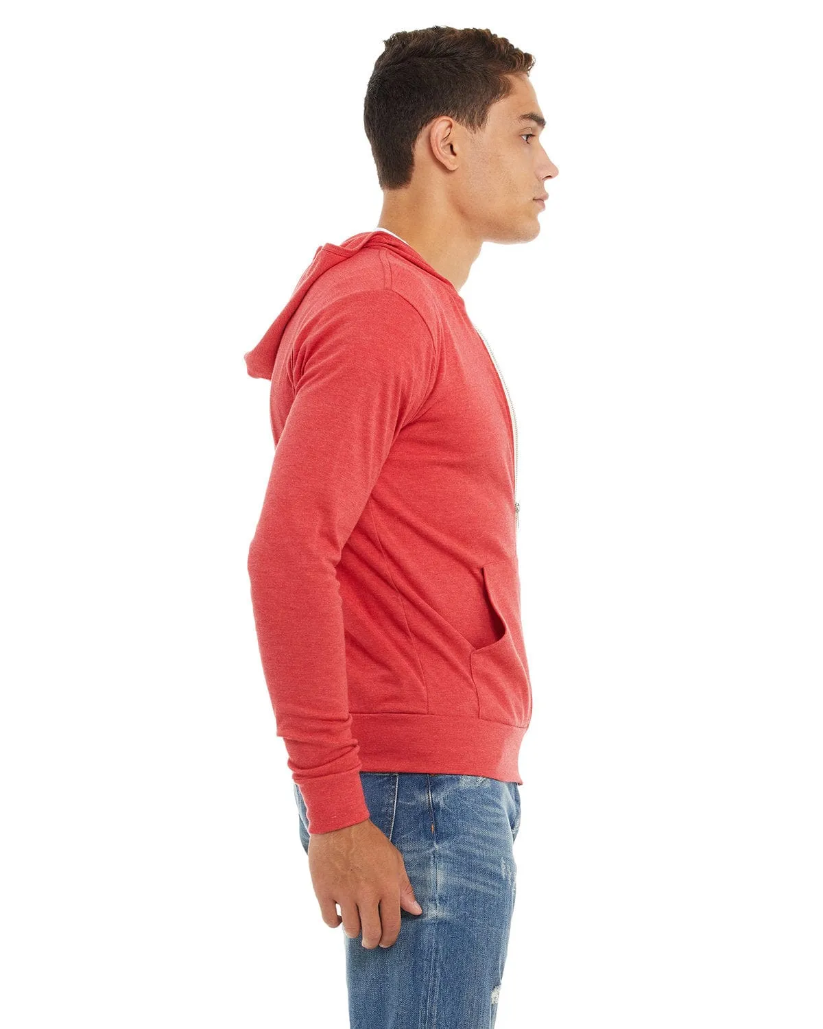 Bella Canvas Unisex Triblend Full-Zip Lightweight Hoodie | Red Triblend