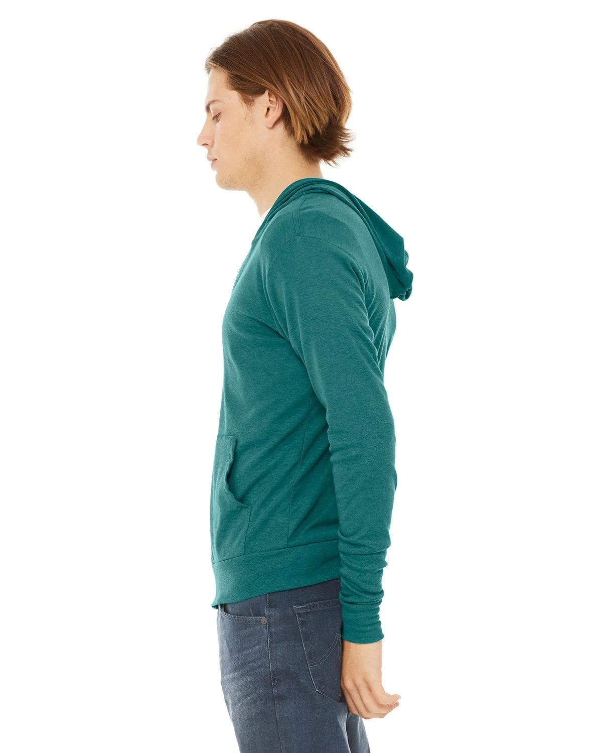 Bella Canvas Unisex Triblend Full-Zip Lightweight Hoodie | Teal Triblend