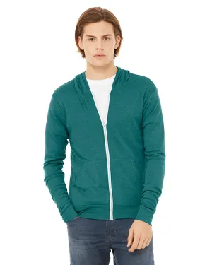 Bella Canvas Unisex Triblend Full-Zip Lightweight Hoodie | Teal Triblend