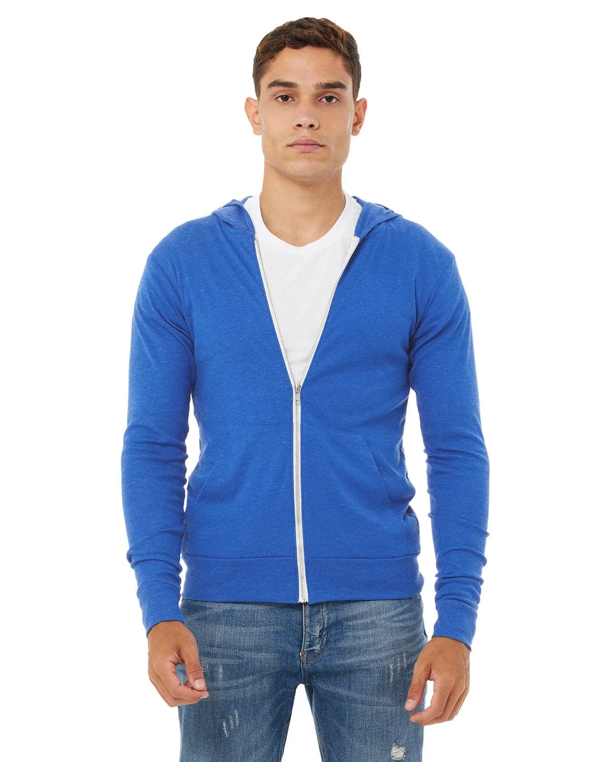 Bella Canvas Unisex Triblend Full-Zip Lightweight Hoodie | True Royal Trib