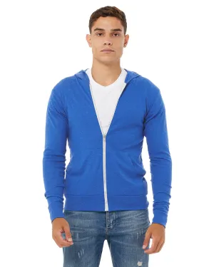 Bella Canvas Unisex Triblend Full-Zip Lightweight Hoodie | True Royal Trib