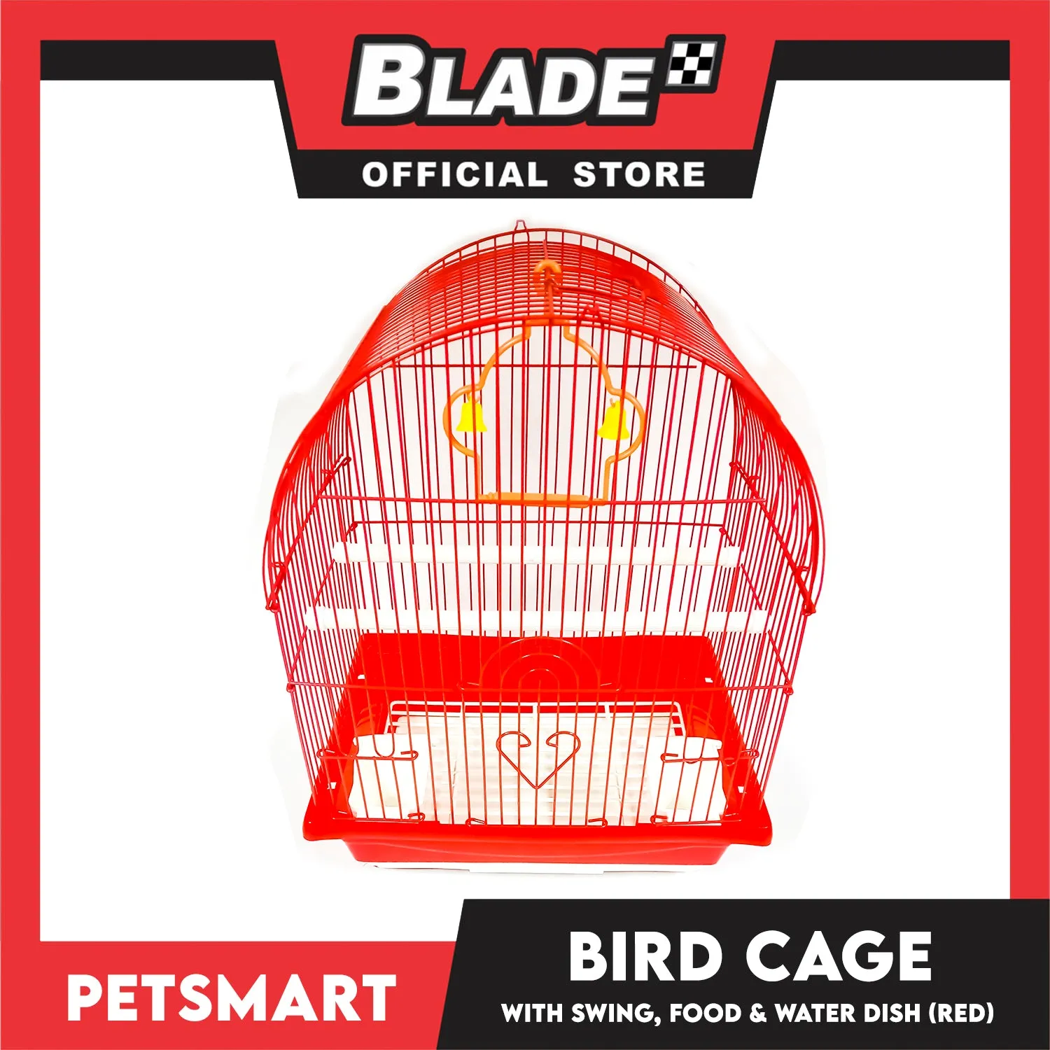 Bird Cage with Swing, Food and Water Dish (1000) Red Color, 30cm x 23cm x 40cm