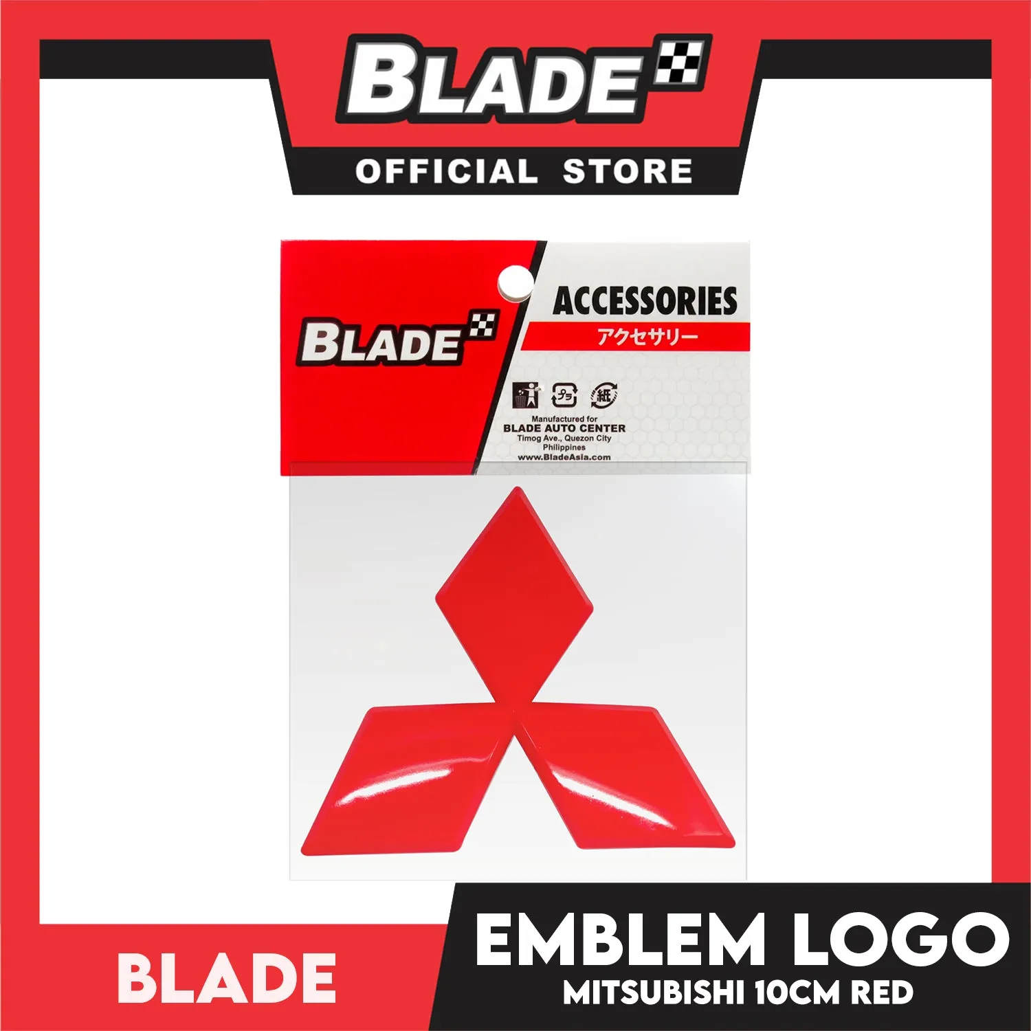 Blade Car Emblem Logo Chrome 10cm Mitsubishi (Red) 3m Adhesive Car Badge Decal Sticker Auto Exterior Accessories