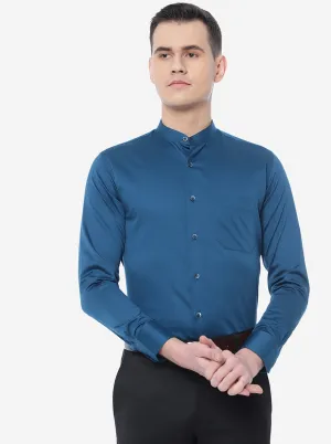 Blue Solid Slim Fit Formal Shirt | Metal