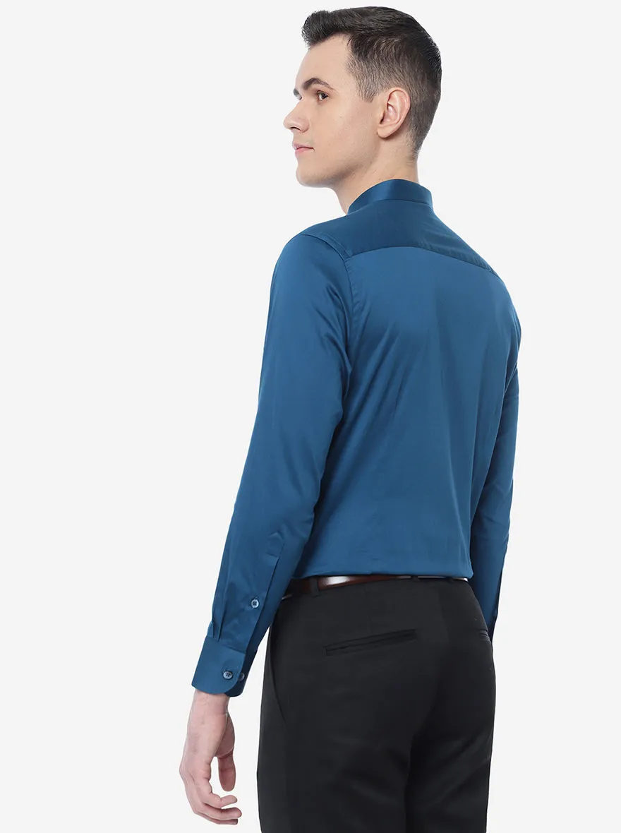 Blue Solid Slim Fit Formal Shirt | Metal