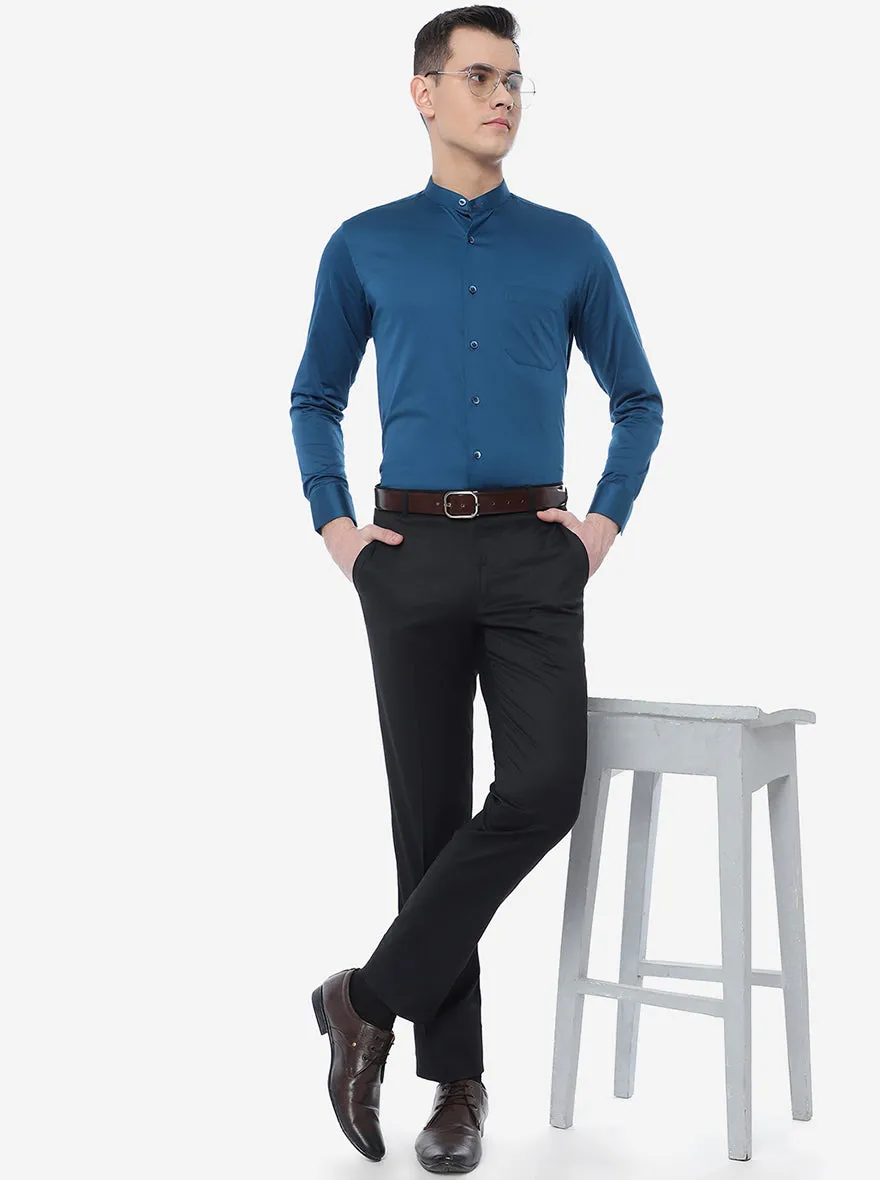 Blue Solid Slim Fit Formal Shirt | Metal