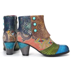 British-Style Floral Matching Shoes With Round Head And Square Heels