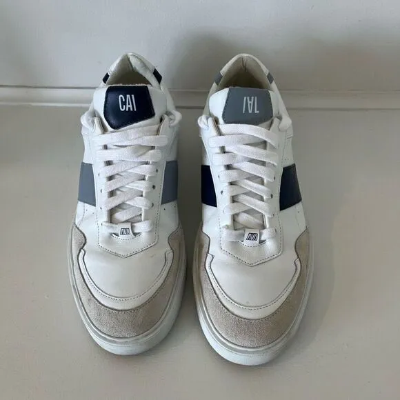 CAVAL Mens White &amp; Blue Vegan Leather Trainers Sneakers - size 9(42)