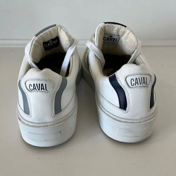 CAVAL Mens White &amp; Blue Vegan Leather Trainers Sneakers - size 9(42)