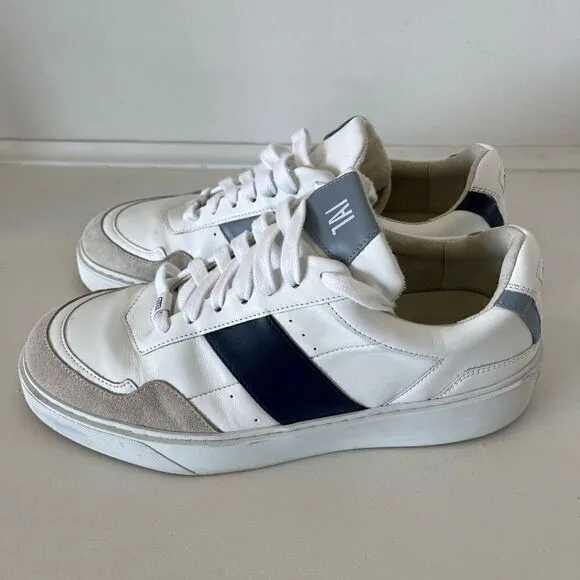 CAVAL Mens White &amp; Blue Vegan Leather Trainers Sneakers - size 9(42)