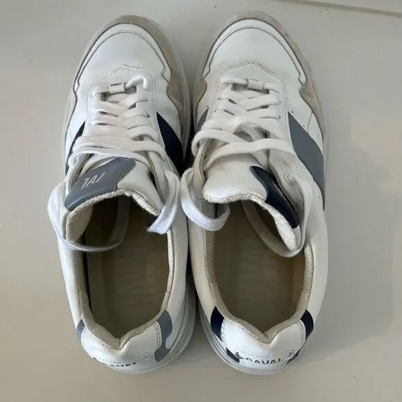 CAVAL Mens White &amp; Blue Vegan Leather Trainers Sneakers - size 9(42)