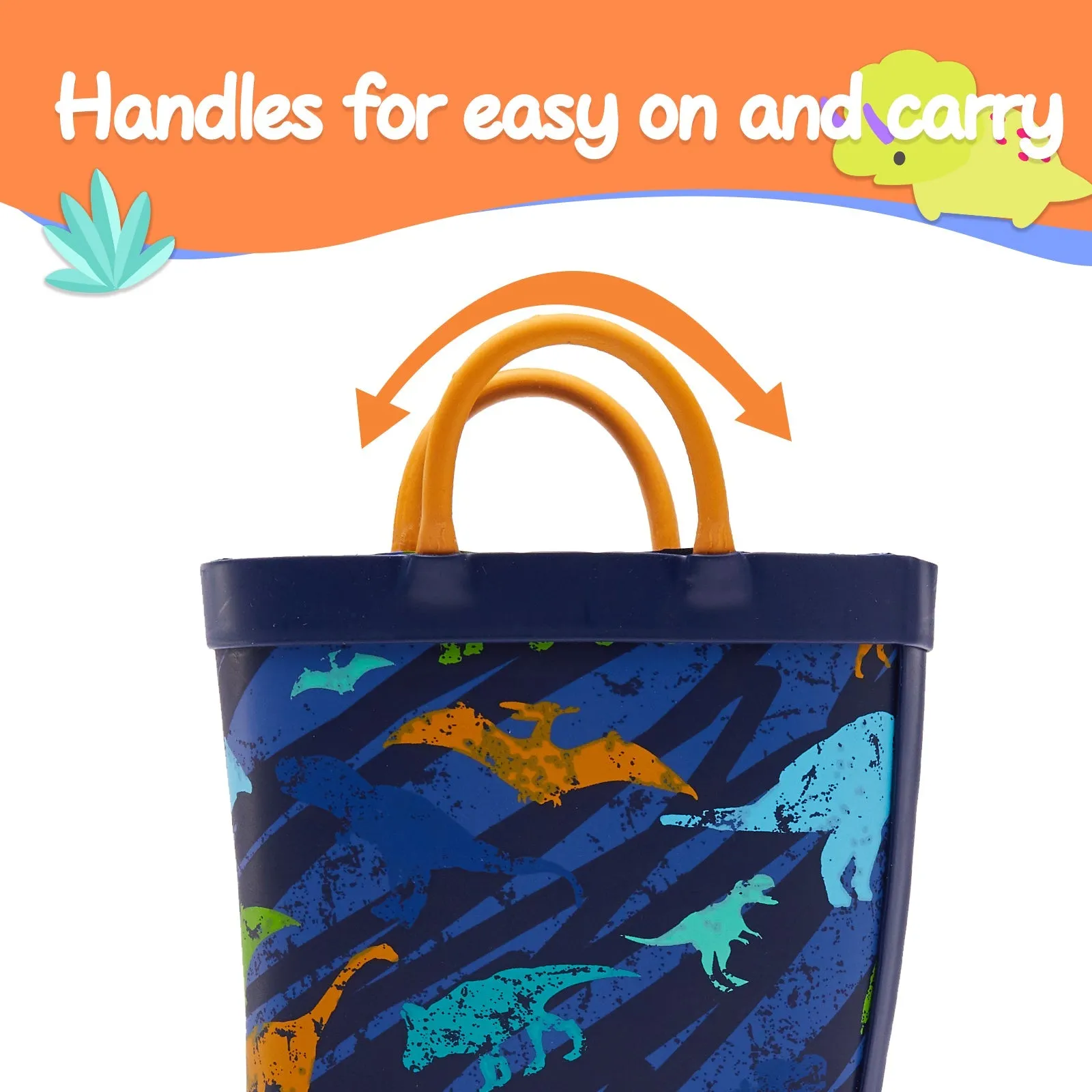 Colorful Dinosaur Kids Rain Boots-Orange