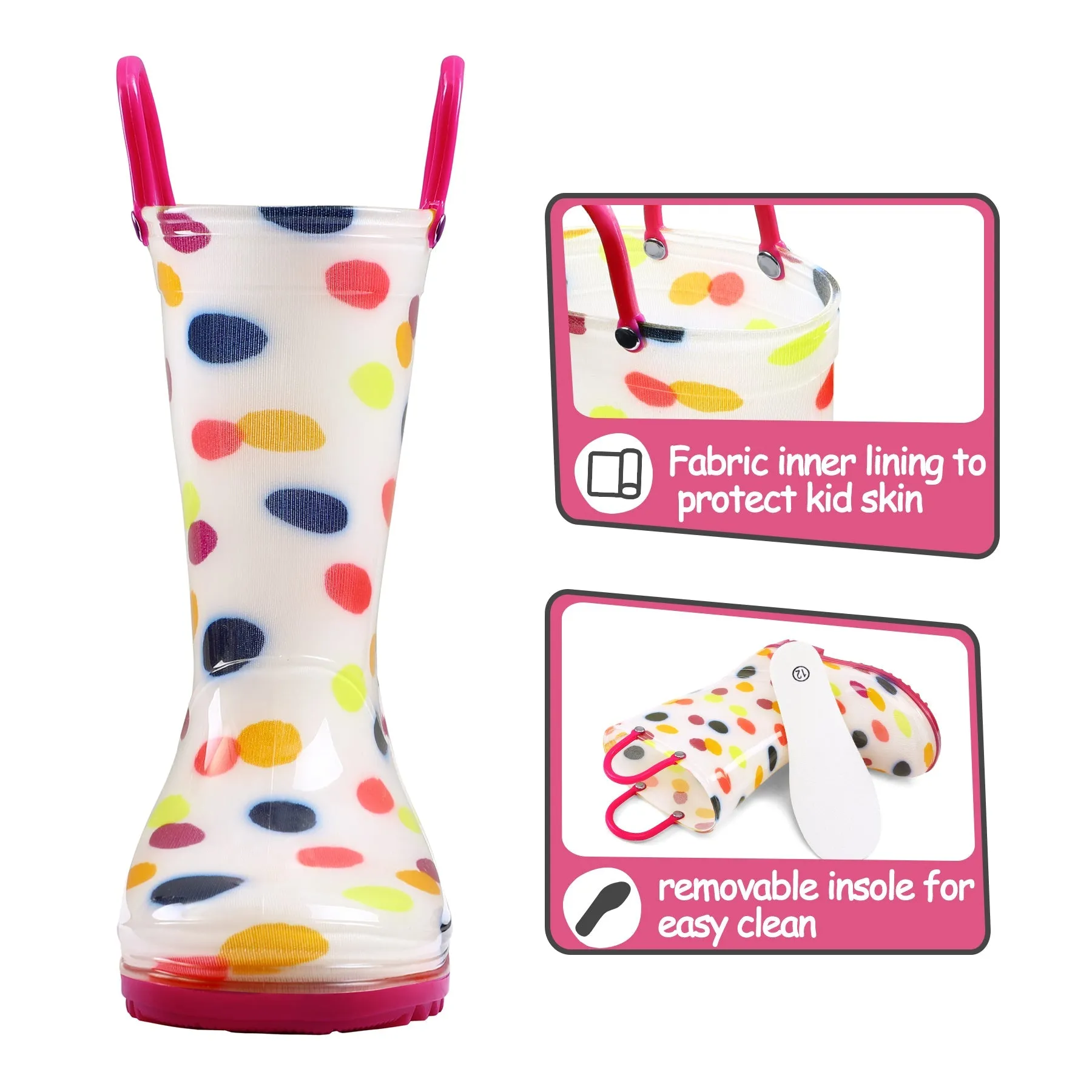 Colorful Round Print White Kids Rain Boots