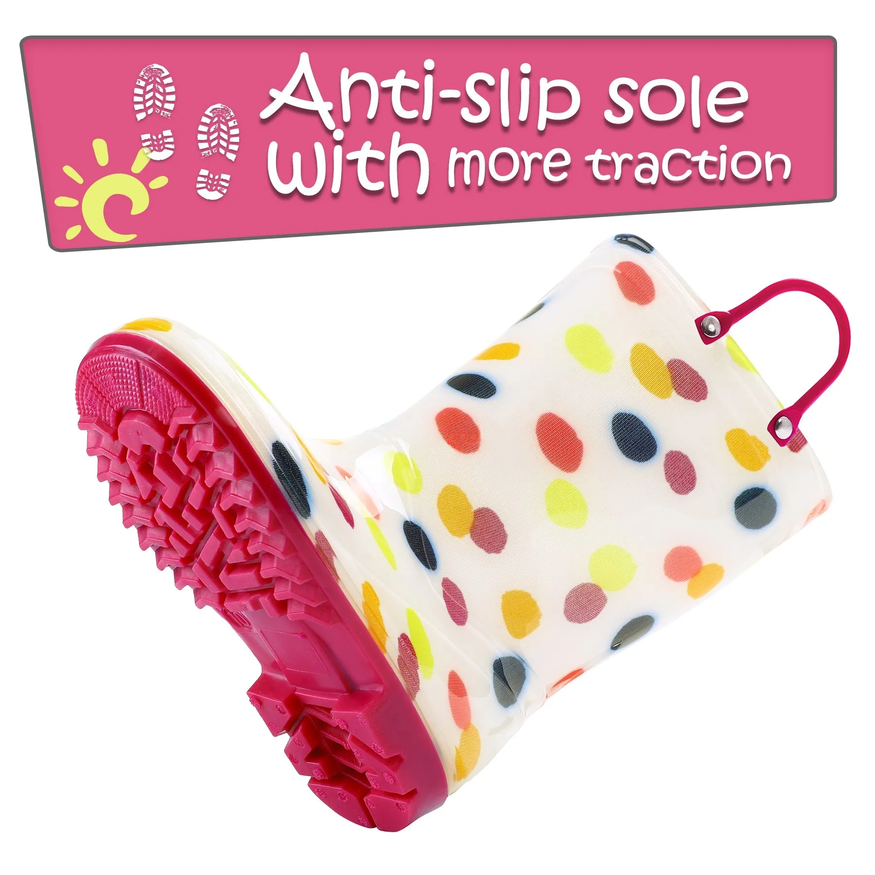 Colorful Round Print White Kids Rain Boots