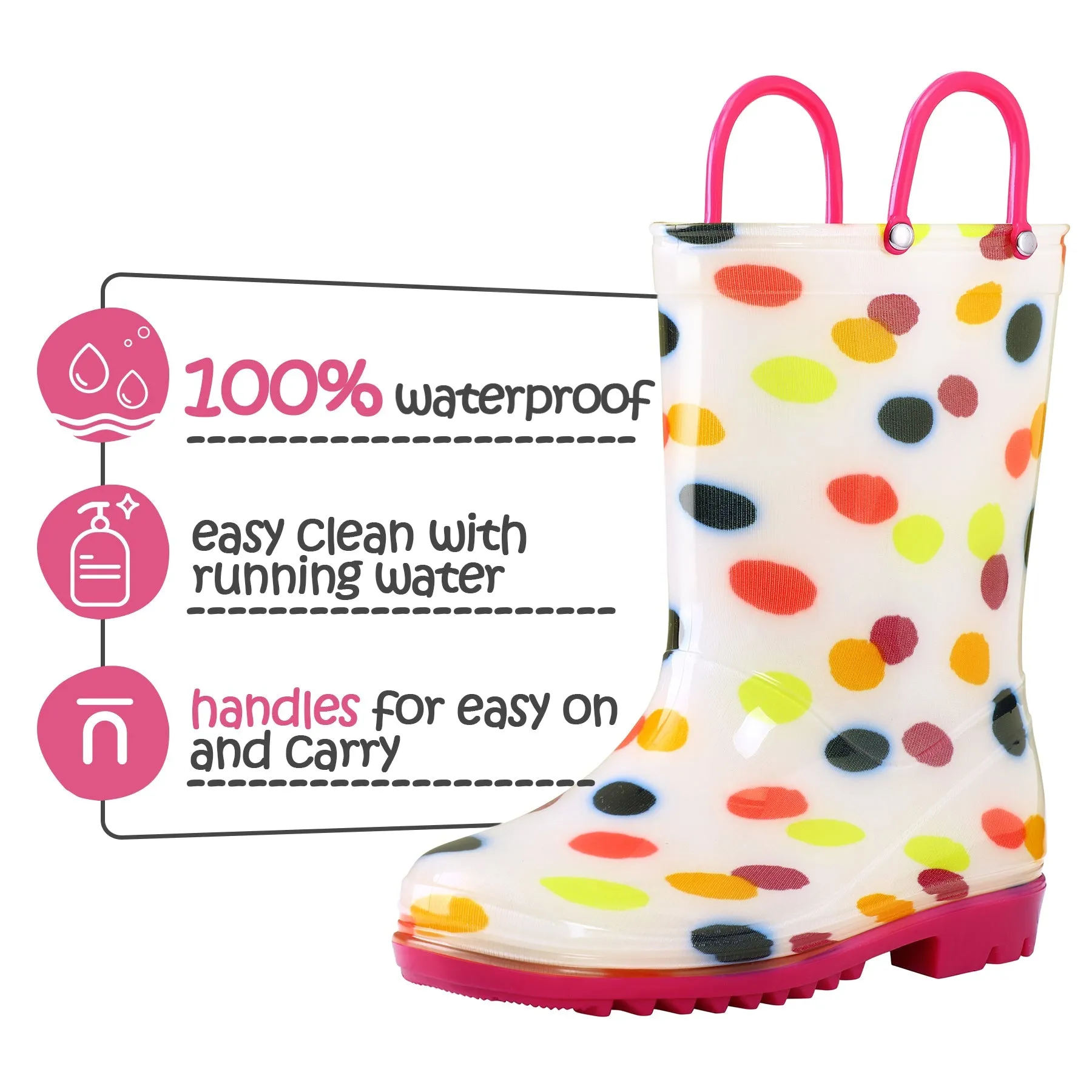 Colorful Round Print White Kids Rain Boots