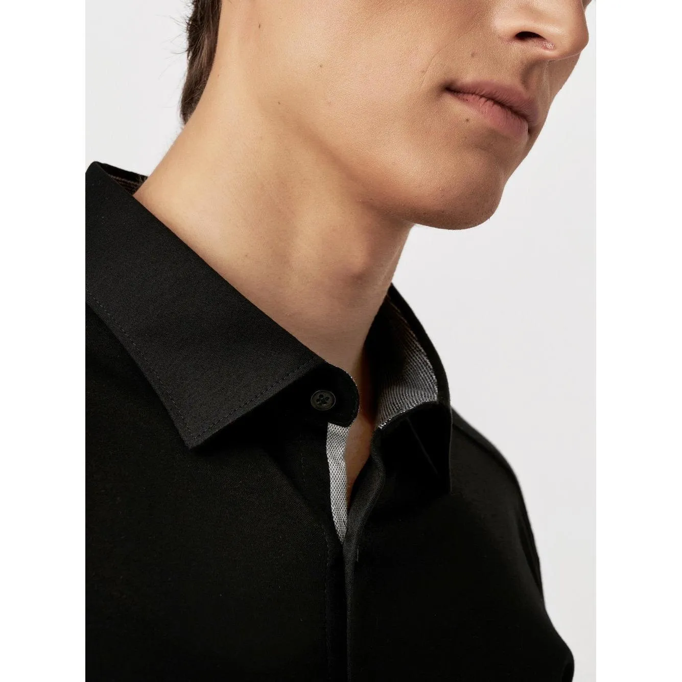 CONTRAST CUFF & COLLAR JERSEY STRETCH