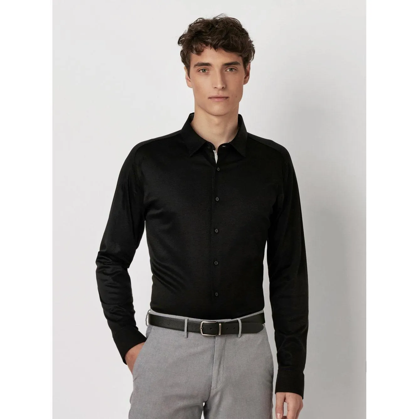 CONTRAST CUFF & COLLAR JERSEY STRETCH