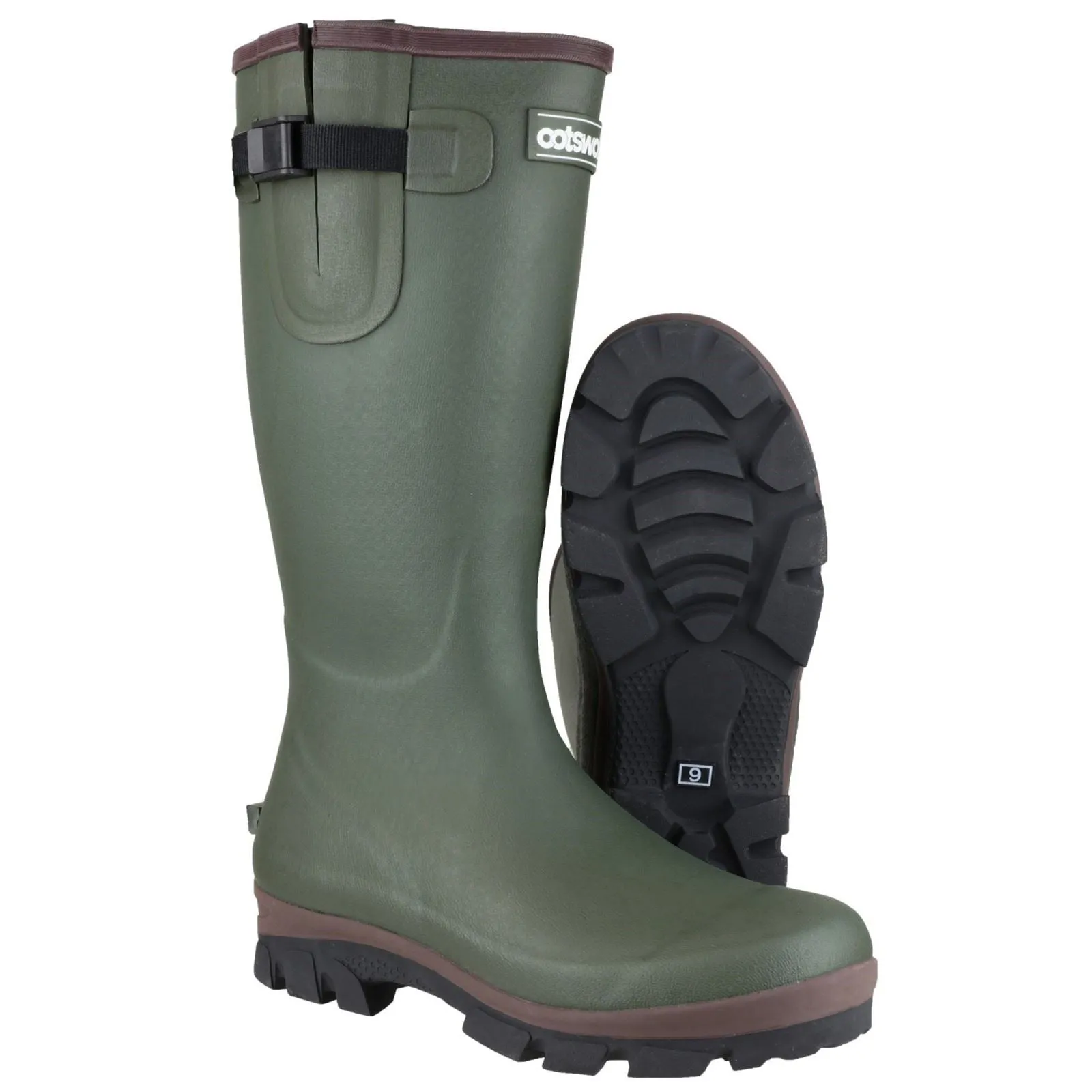 Cotswold Men Boots - Grange Buckle Fastening Wellington in Green, 4-12