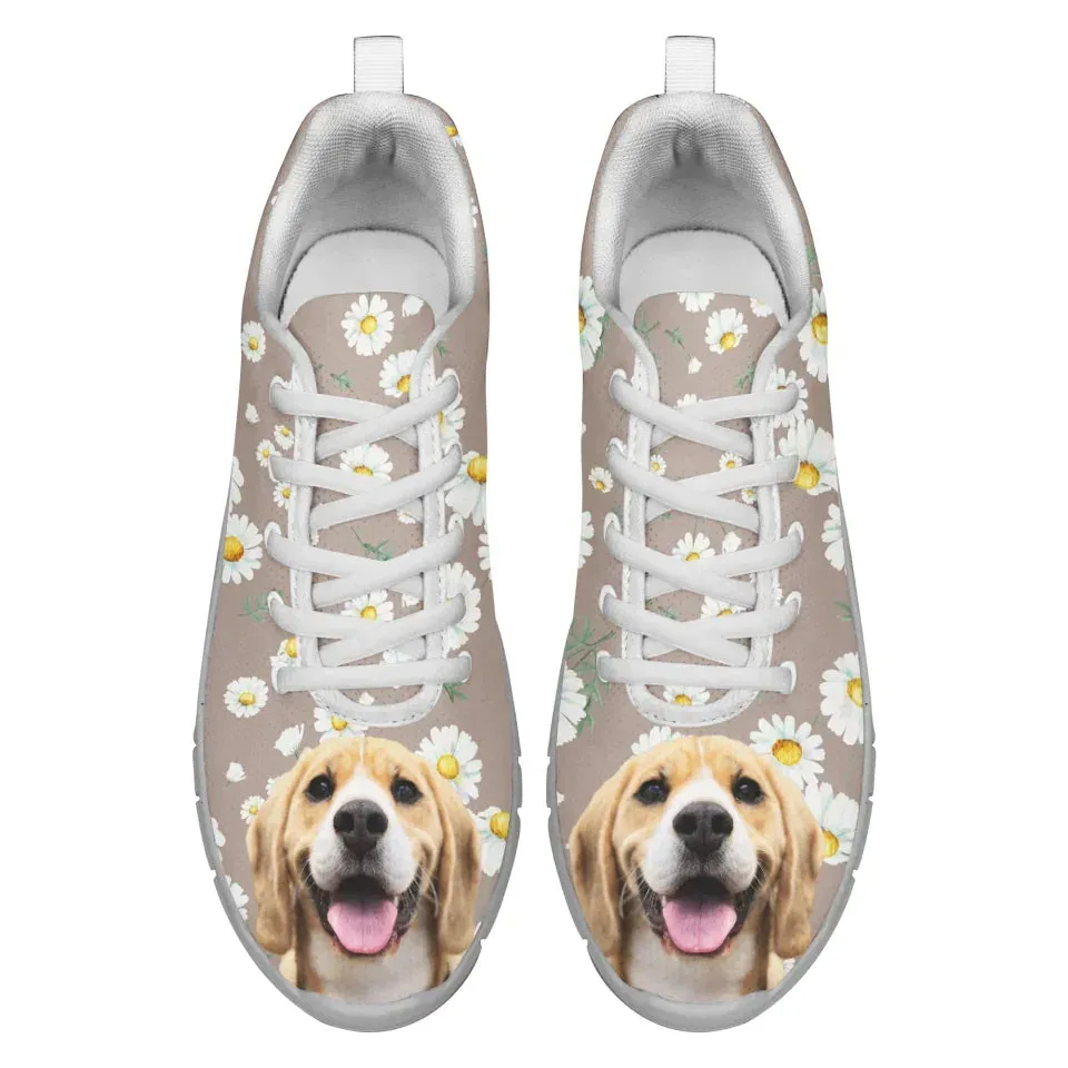 Custom Dog Daisy Sneakers, Personalized Floral Shoes, Custom Pet Photo Printed Shoes, Customized Shoes For Dog Lovers