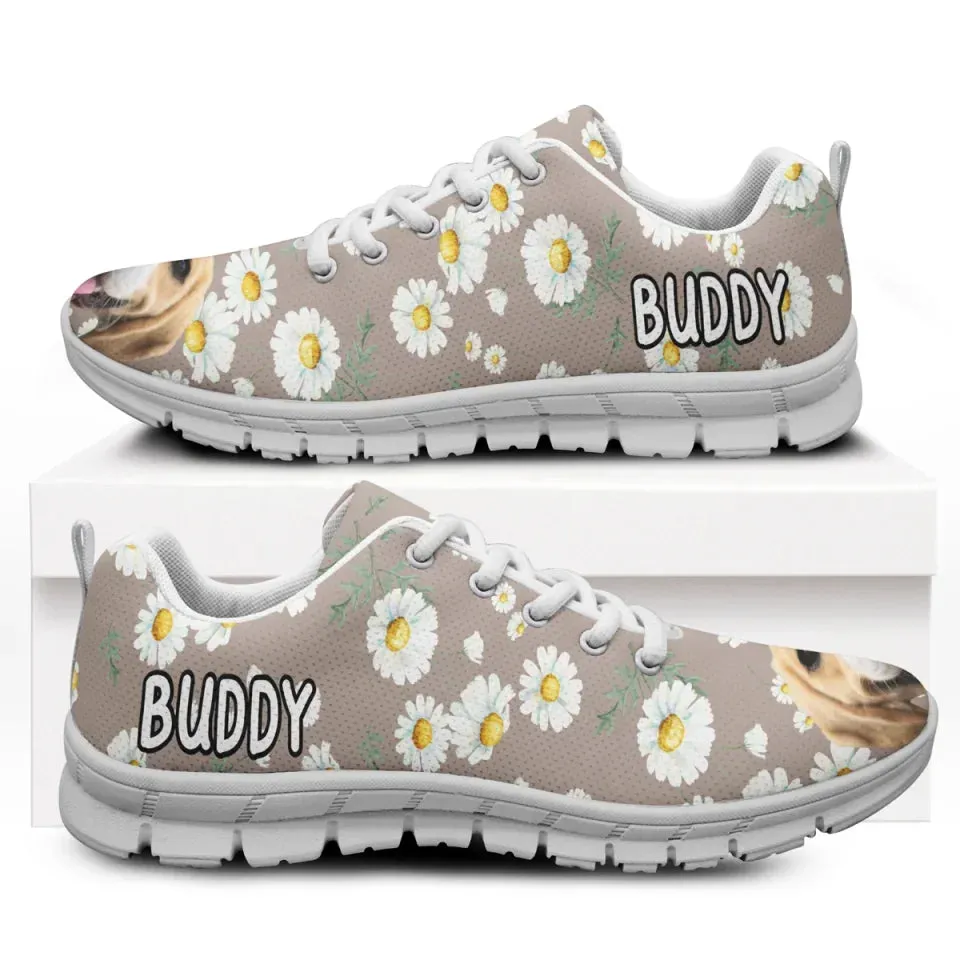 Custom Dog Daisy Sneakers, Personalized Floral Shoes, Custom Pet Photo Printed Shoes, Customized Shoes For Dog Lovers