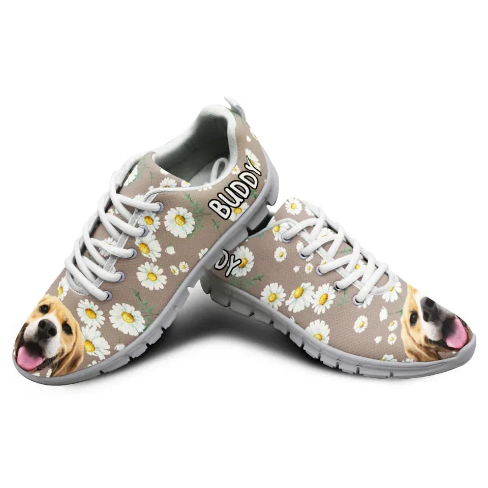 Custom Dog Daisy Sneakers, Personalized Floral Shoes, Custom Pet Photo Printed Shoes, Customized Shoes For Dog Lovers